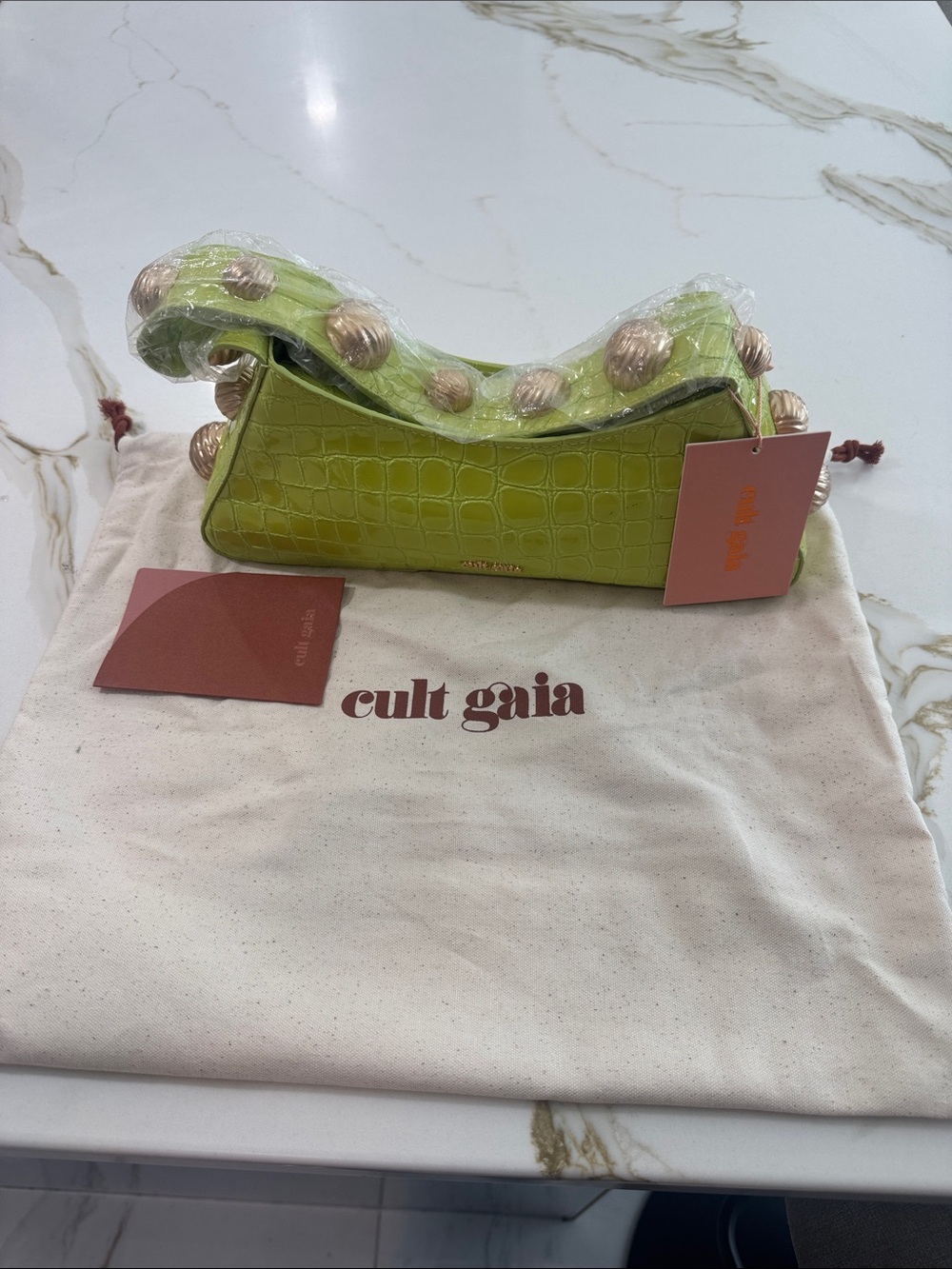 cult gaia lime croc-embossed mini shoulder bag with beaded handle - Picture 8 of 12